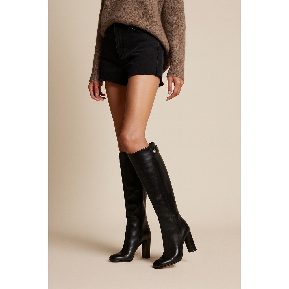 ETRO Black Leather Tall‎ Heeled Boots Italian Luxury 38.5 US 7.5